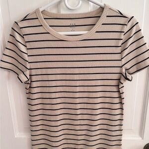 GAP Cream Ribbed Fitted Short Sleeve T-Shirt